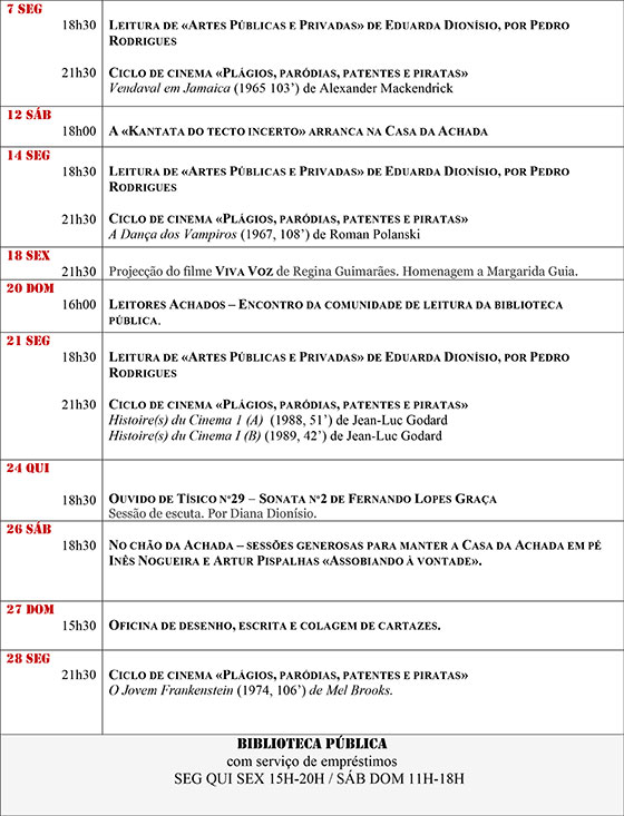 Cartaz da programação do mês de Fevereiro de 2022