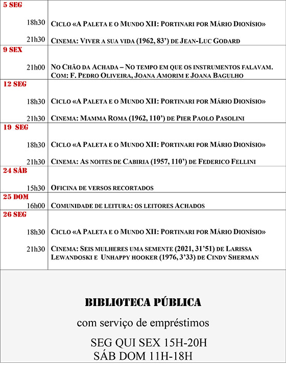 Cartaz da programação do mês de Setembro de 2022