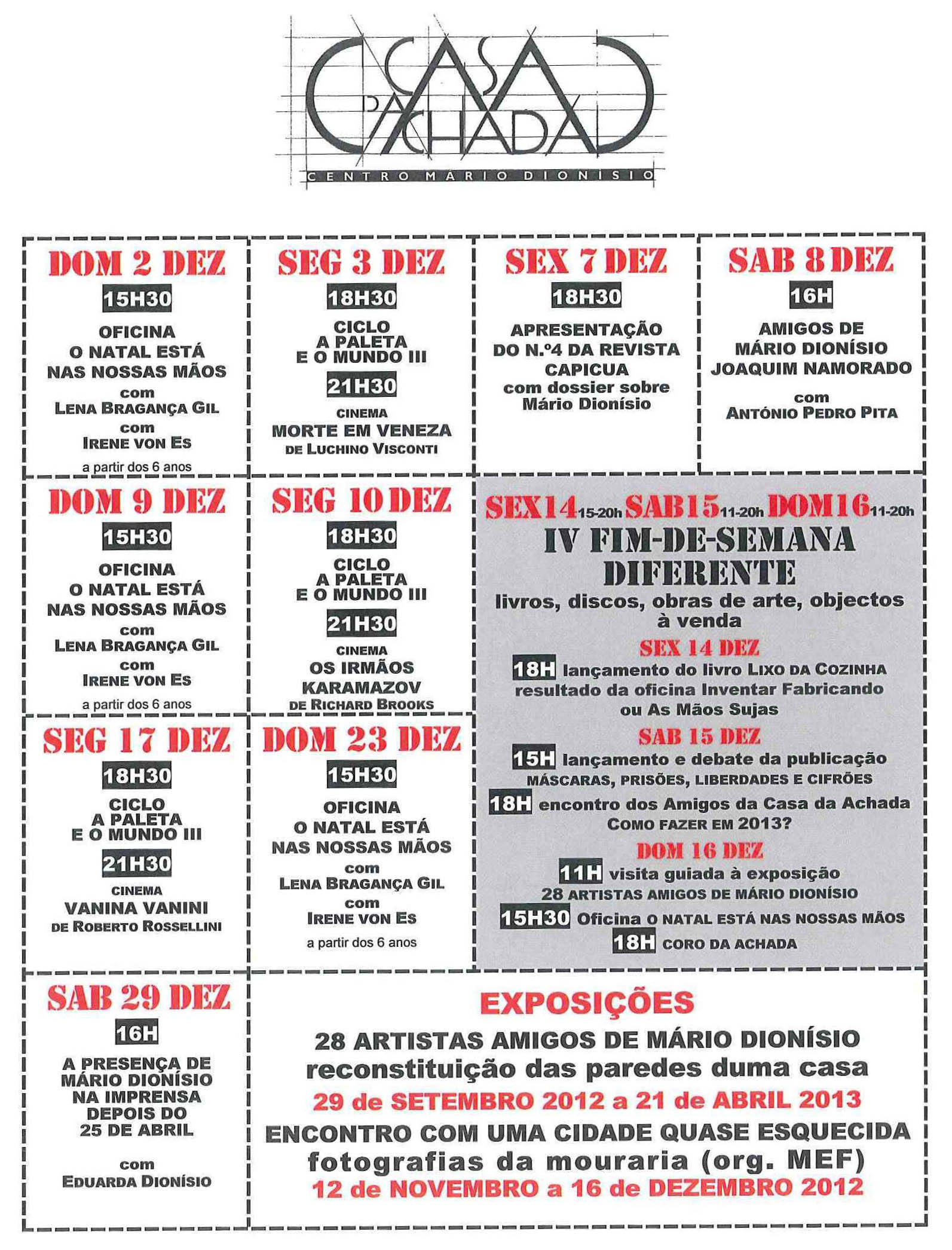 Cartaz da programação do mês de Dezembro