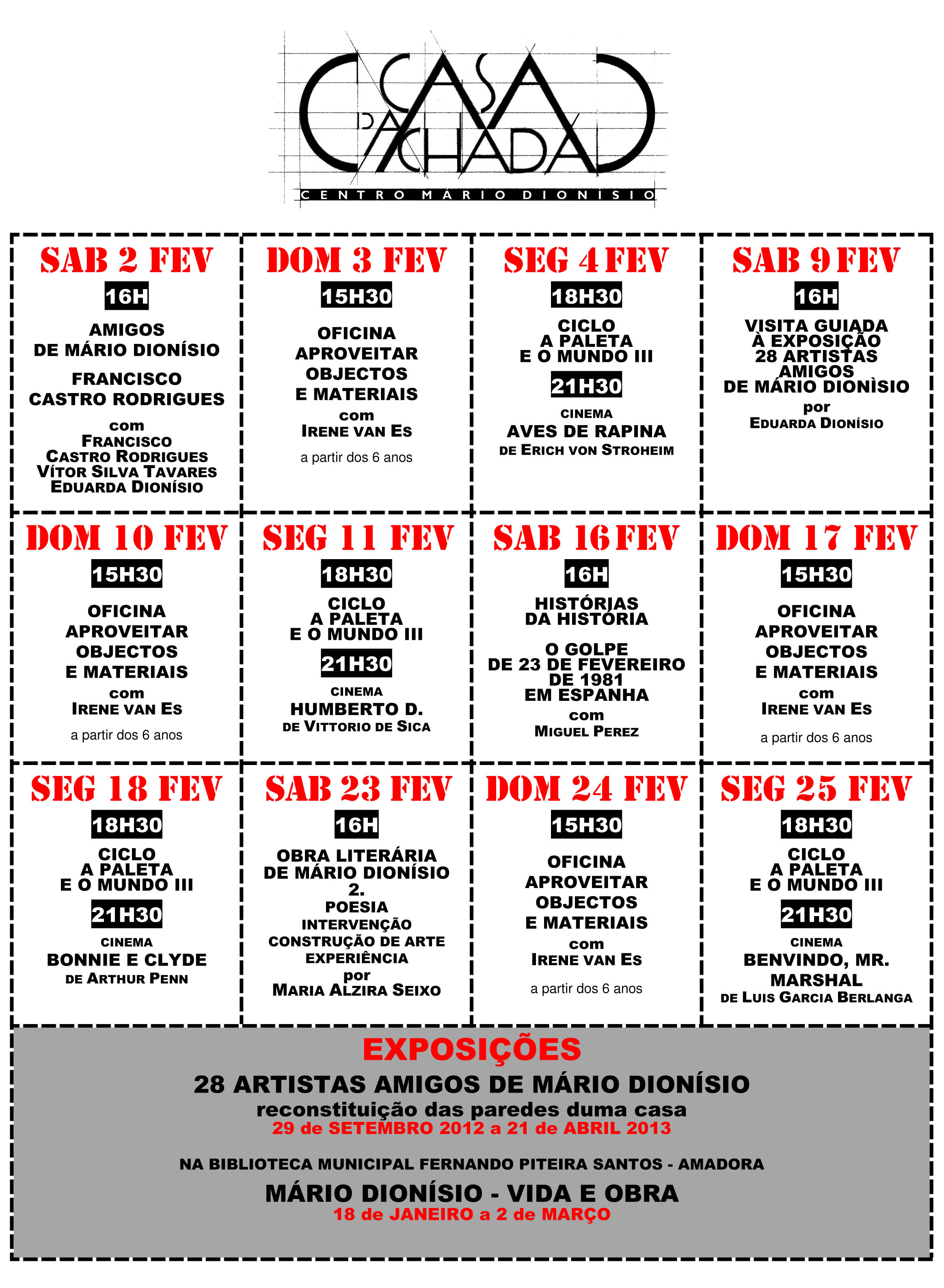 Cartaz da programação do mês de Fevereiro