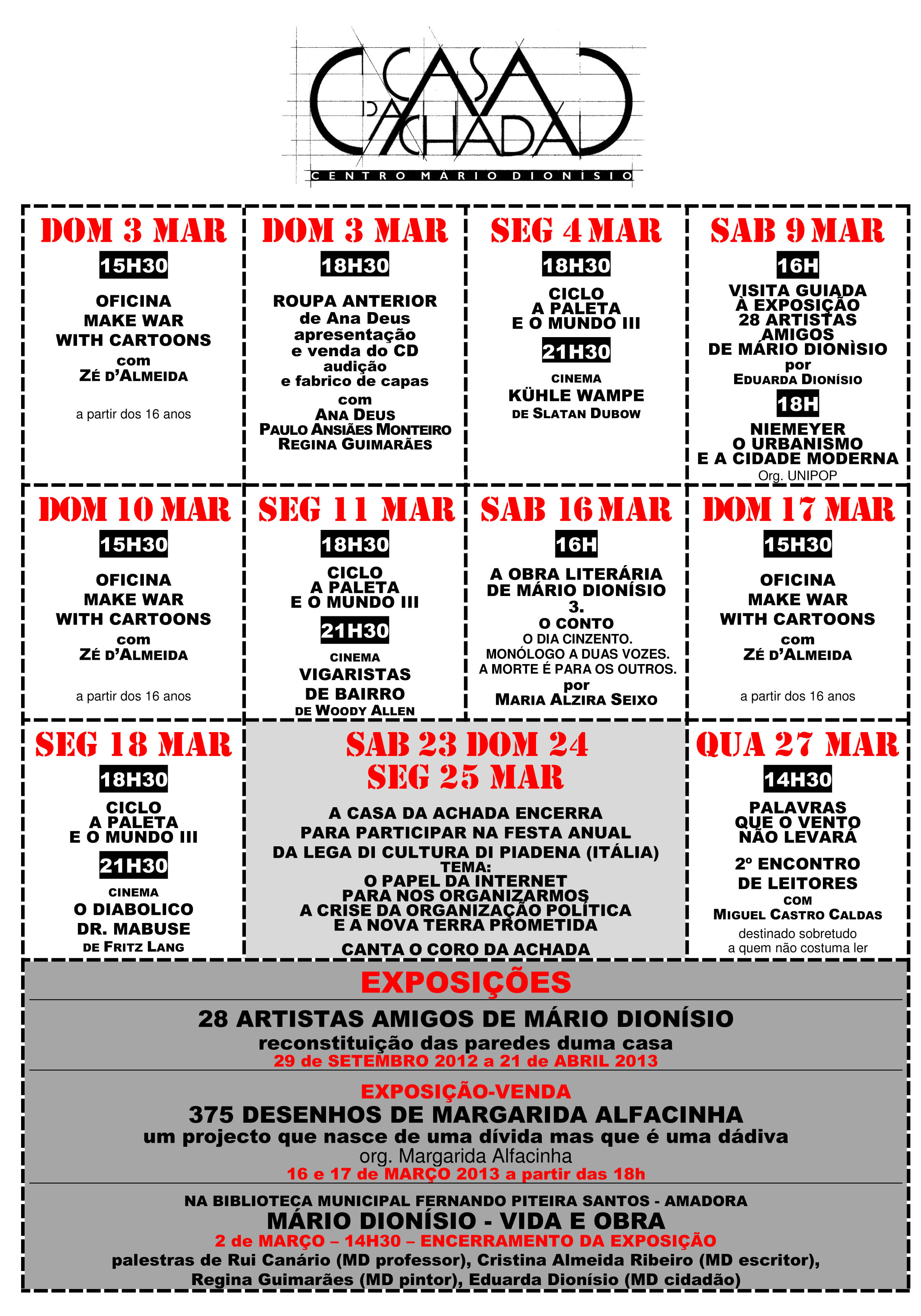 Cartaz da programação do mês de Março