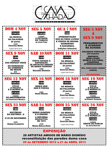 Cartaz da programação do mês de Outubro