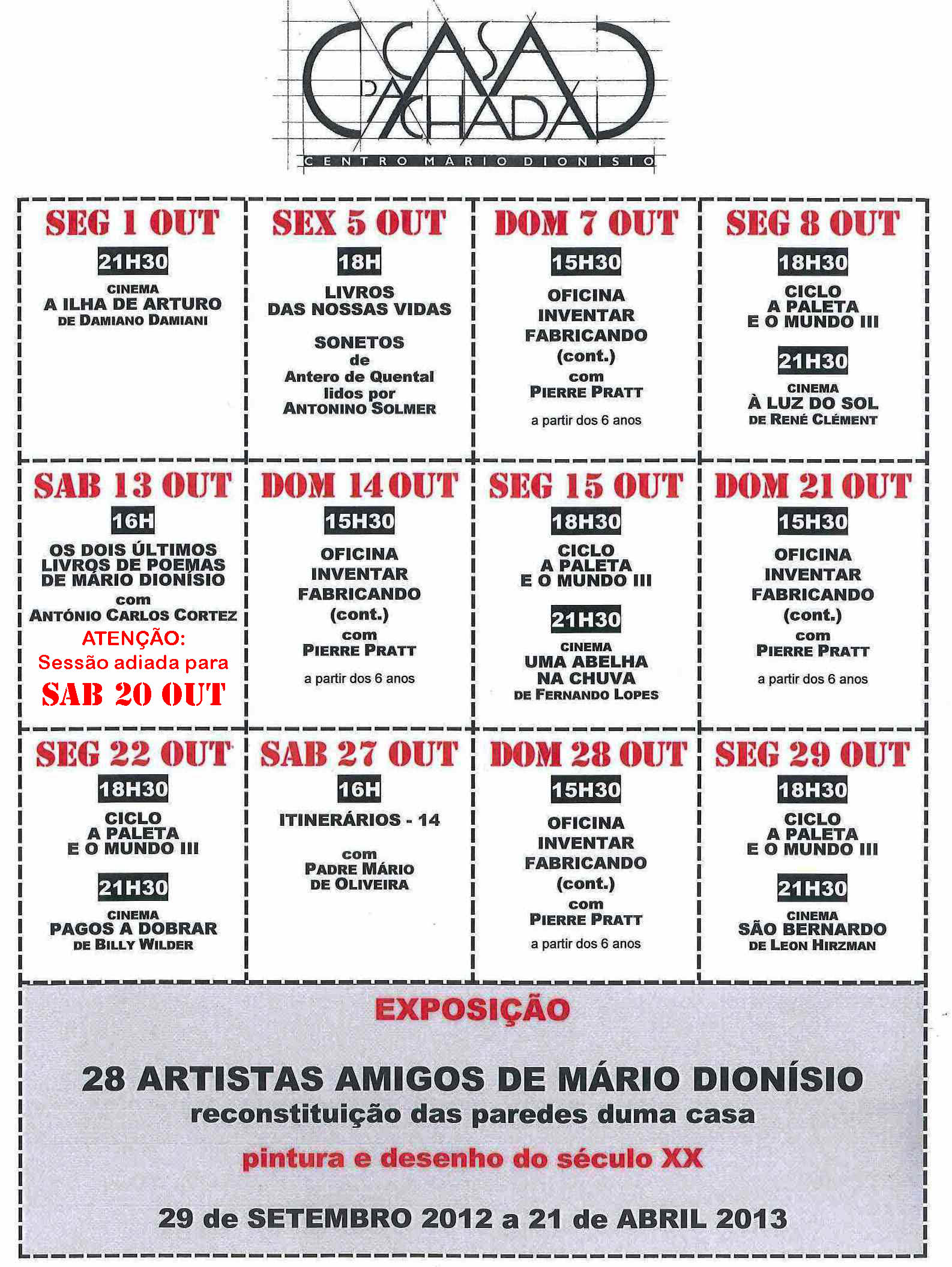 Cartaz da programação do mês de Outubro